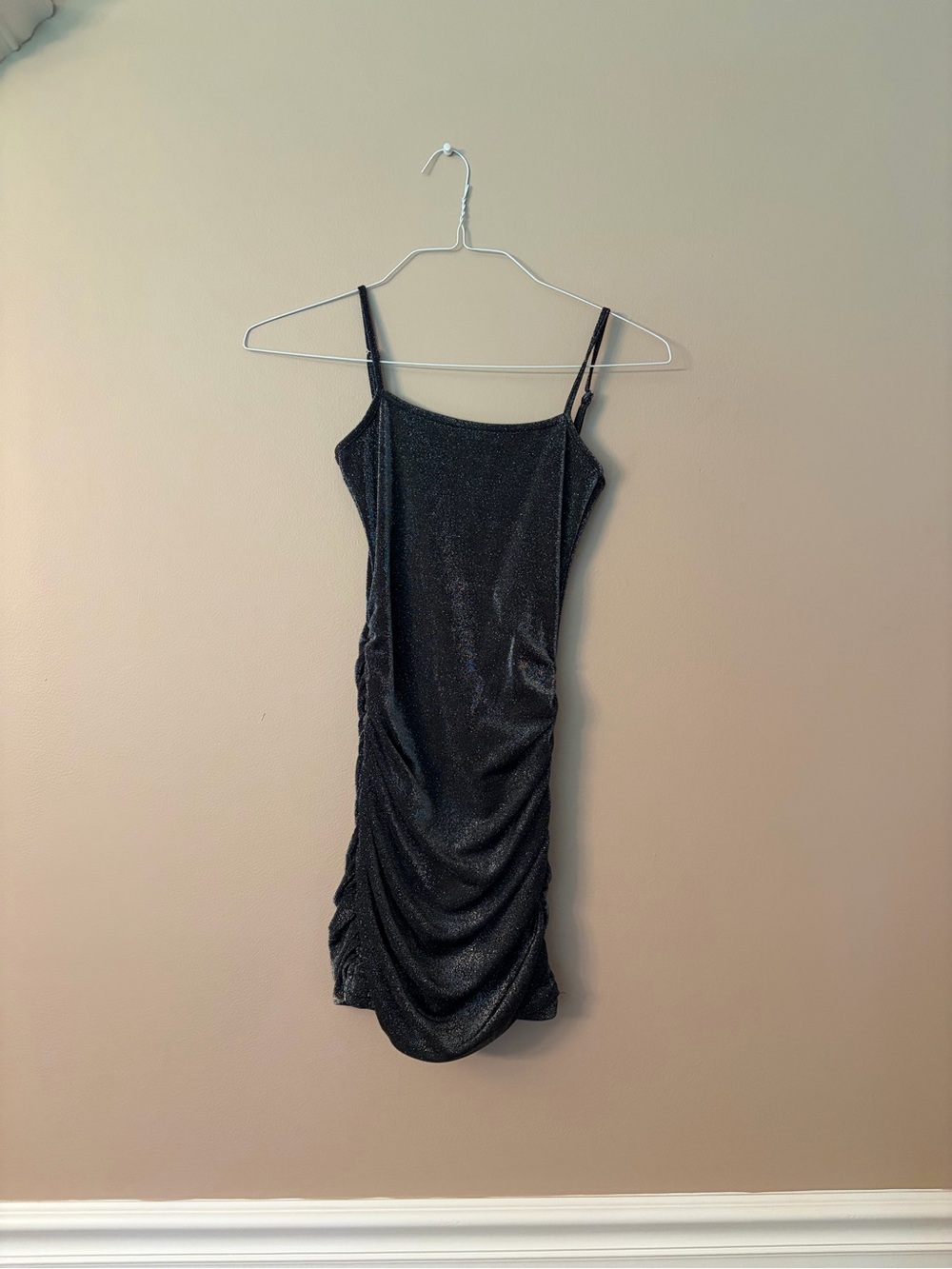 Katie J NYC Black Metallic Ruched Mini Dress Size Large